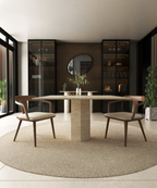 Square Travertine Dining Table with Hexagonal Center Base