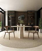 Round Travertine Dining Table with Tareped Center Base