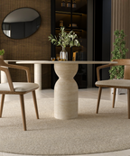 Round Travertine Dining Table with Sculptural Round Center Base