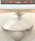 3 Ball Round Travertine Coffee Table