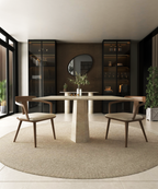 Square Travertine Dining Table with Tapered Center Base