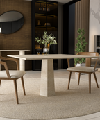 Square Travertine Dining Table with Tapered Center Base