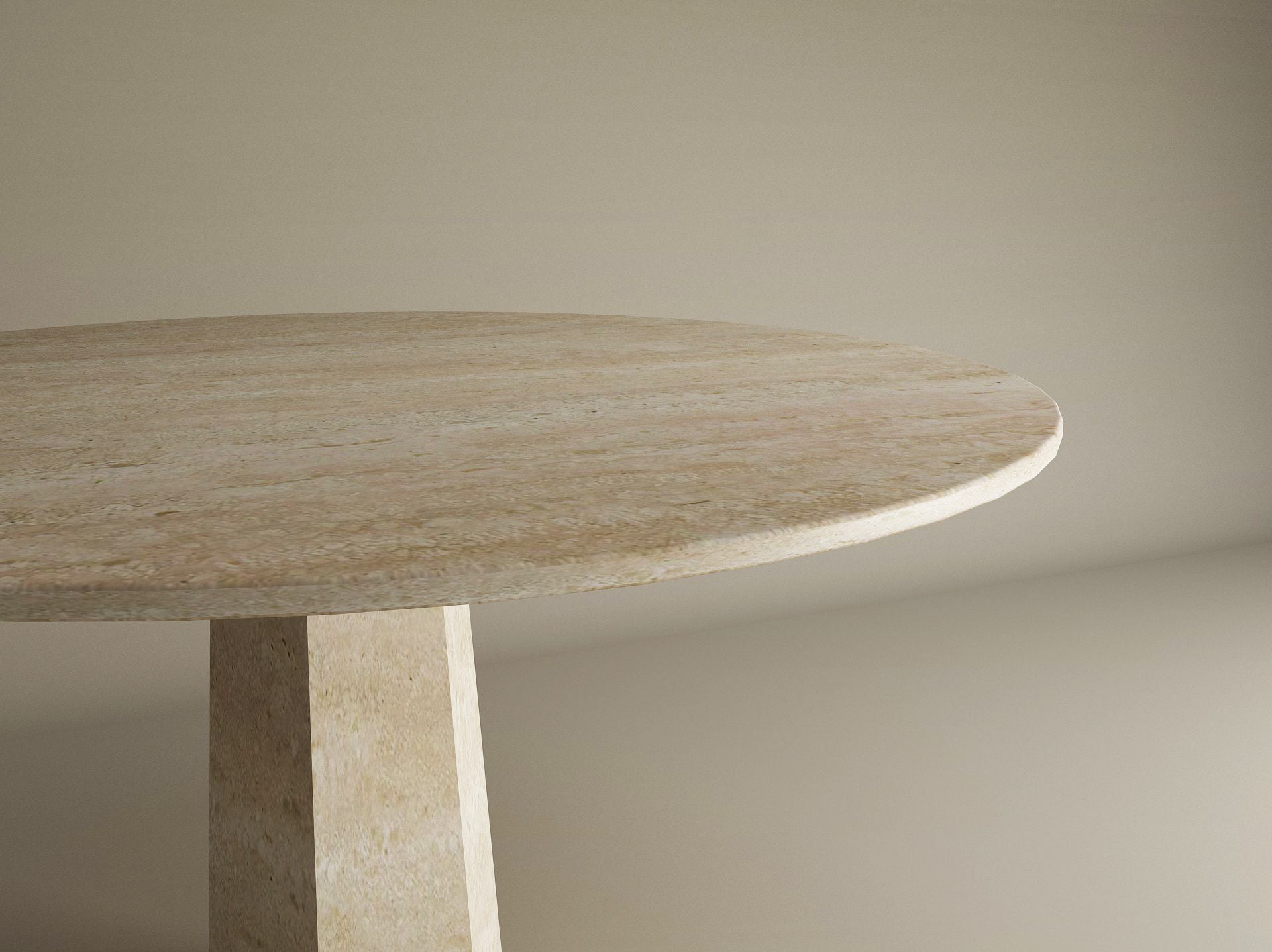 Round Travertine Dining Table with Tareped Center Base