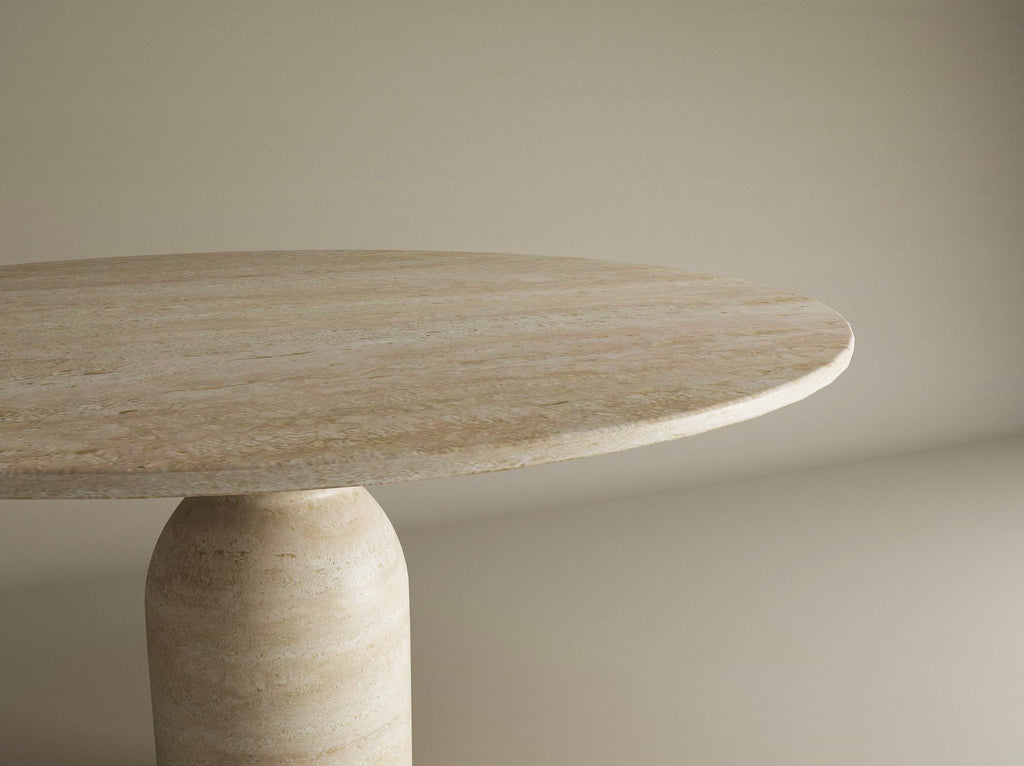 Round Travertine Dining Table with Sculptural Round Center Base