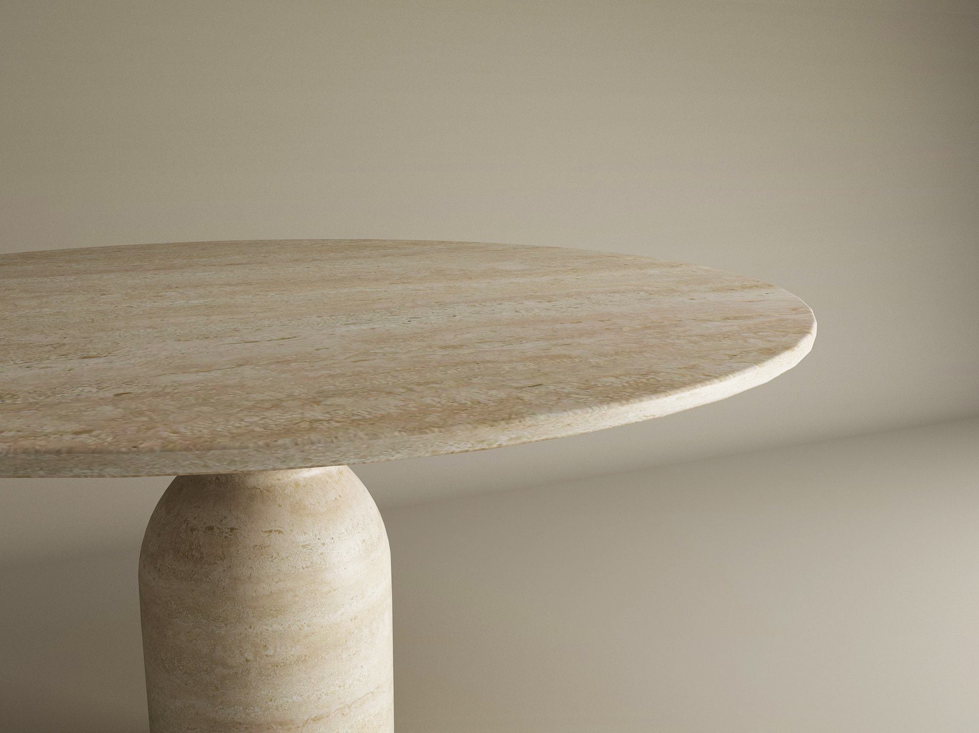 Round Travertine Dining Table with Sculptural Round Center Base