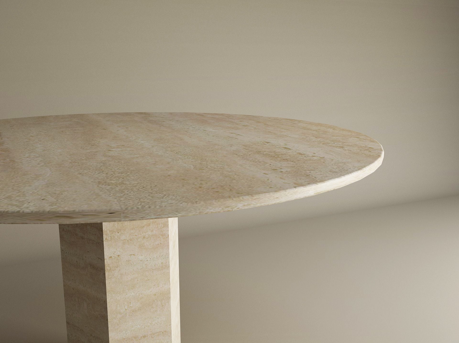 Round Travertine Dining Table with Hexagonal Center Base