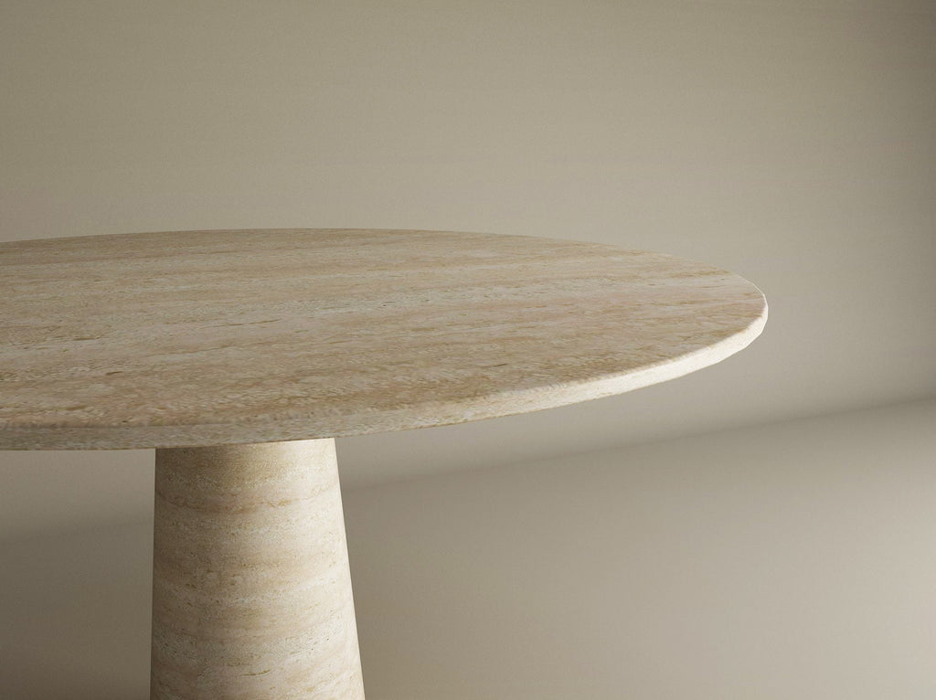 Round Travertine Dining Table with Conical Center Base