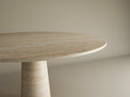 Round Travertine Dining Table with Conical Center Base