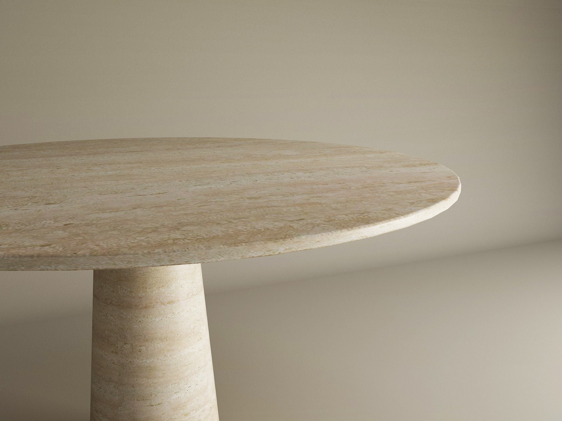 Round Travertine Dining Table with Conical Center Base
