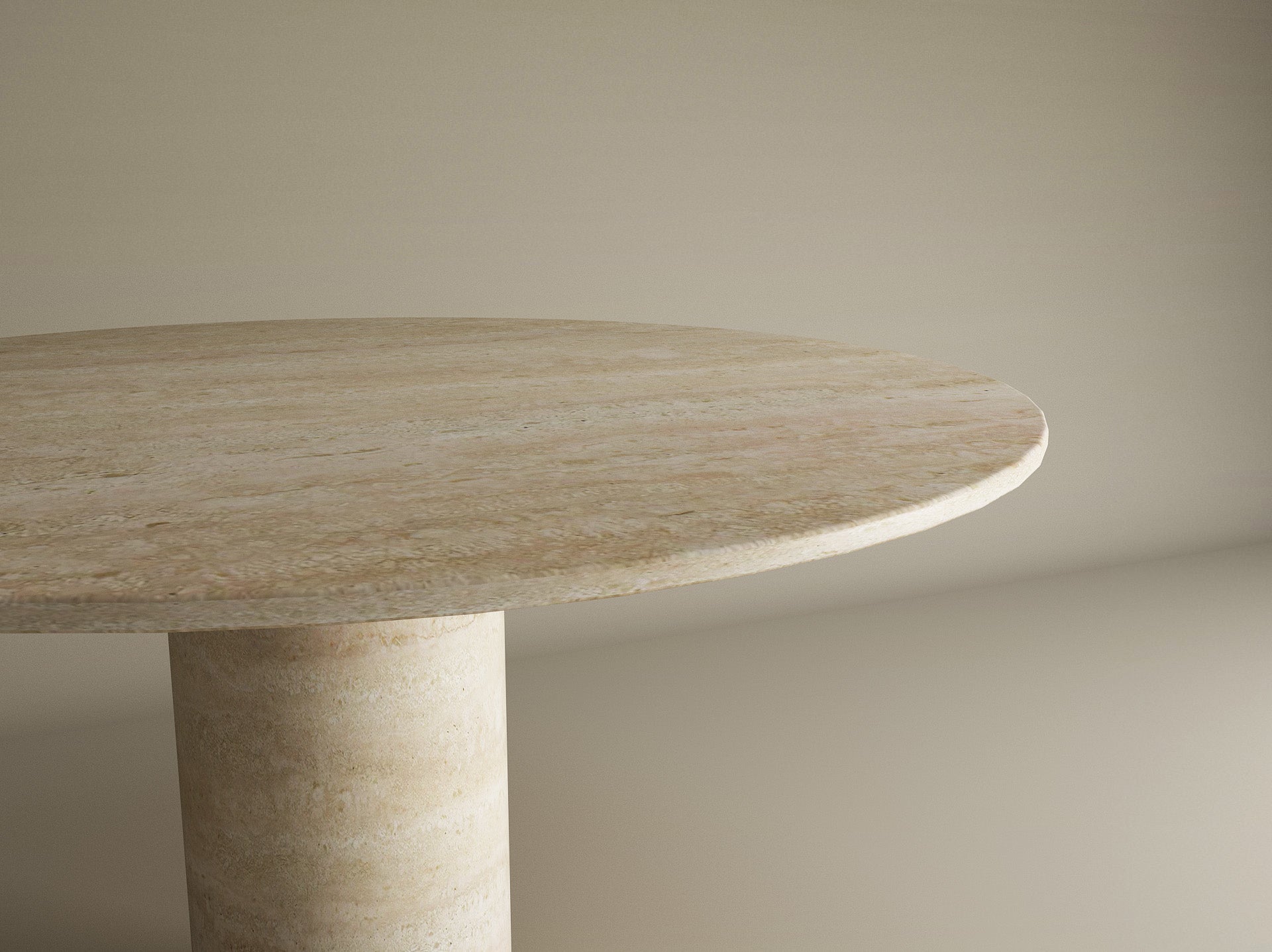Round Travertine Dining Table with Cylindrical Center Base