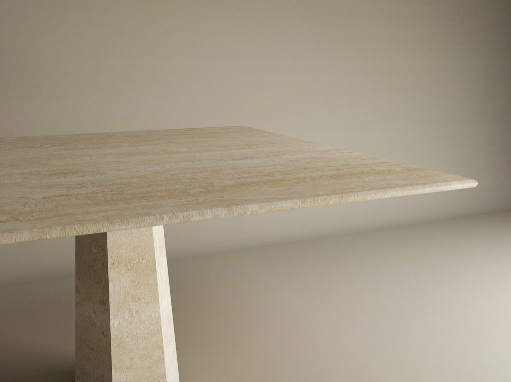 Square Travertine Dining Table with Tapered Center Base