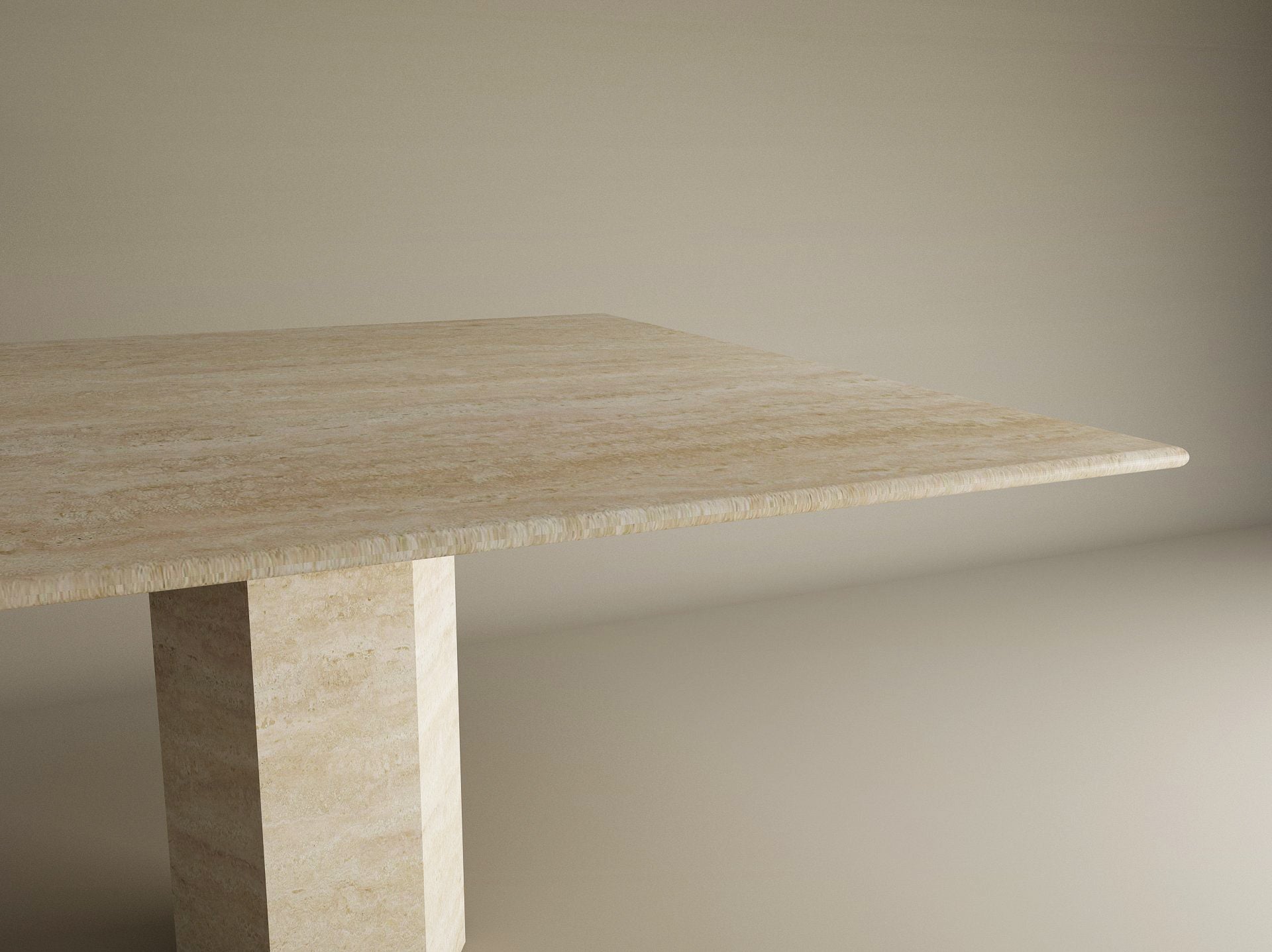 Square Travertine Dining Table with Hexagonal Center Base