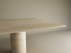 Square Travertine Dining Table with Cylindrical Center Base