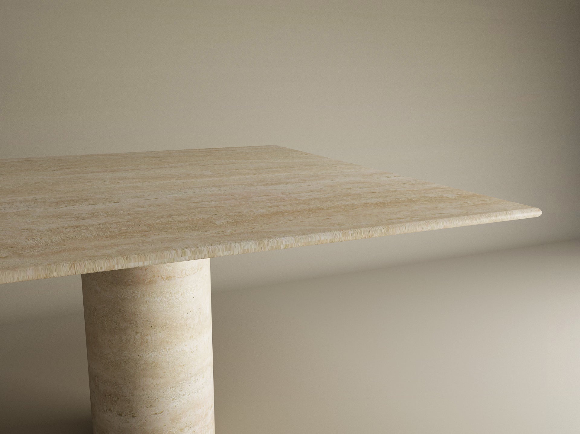 Square Travertine Dining Table with Cylindrical Center Base