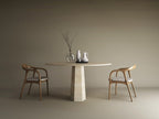 Round Travertine Dining Table with Tareped Center Base