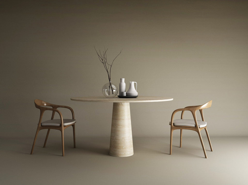Round Travertine Dining Table with Conical Center Base