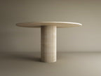 Round Travertine Dining Table with Fluted Round Center Base – Solid Travertine Stone – Customizable Dining Table