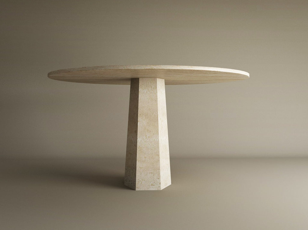 Round Travertine Dining Table with Tareped Center Base