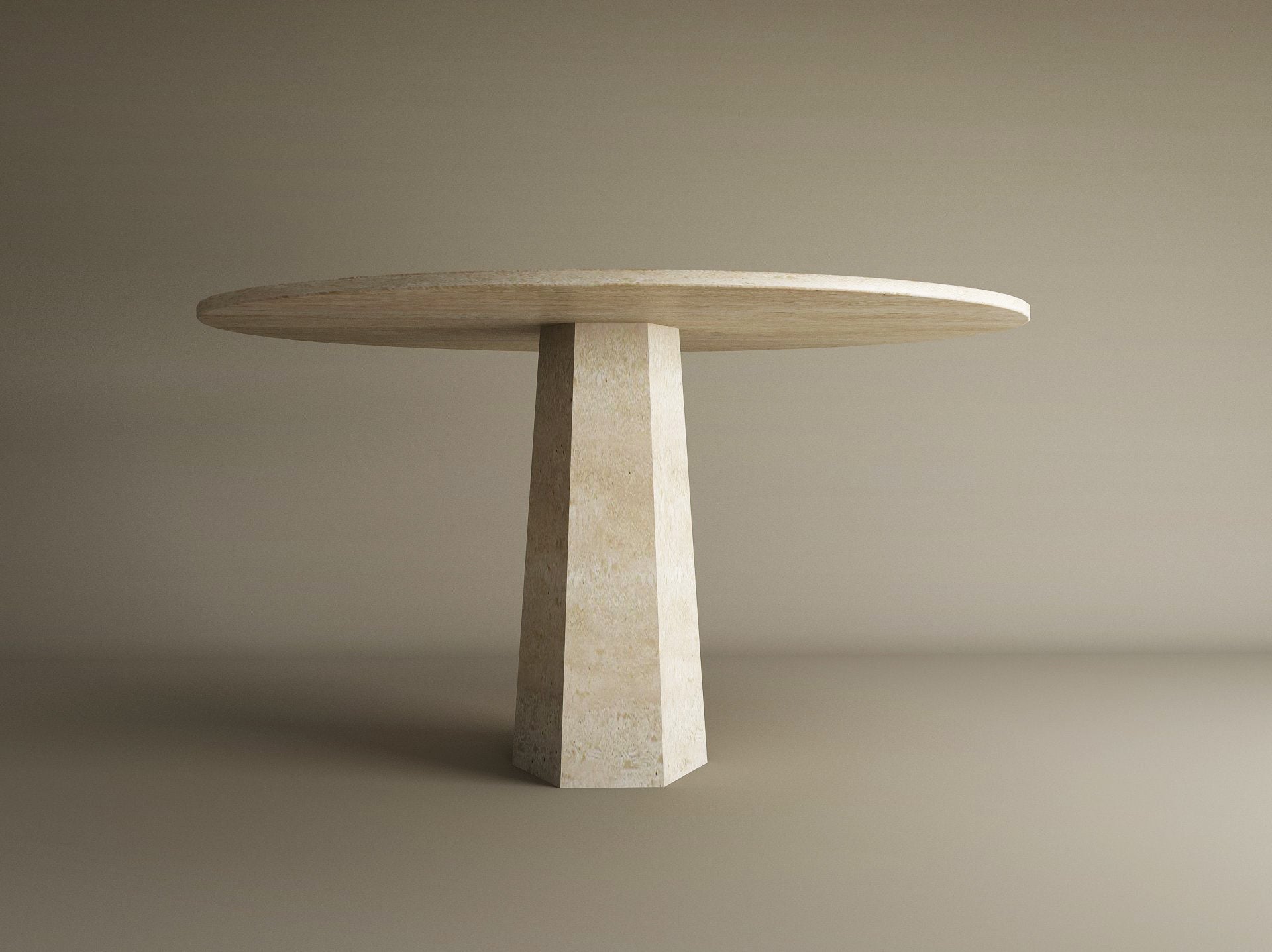 Round Travertine Dining Table with Tareped Center Base