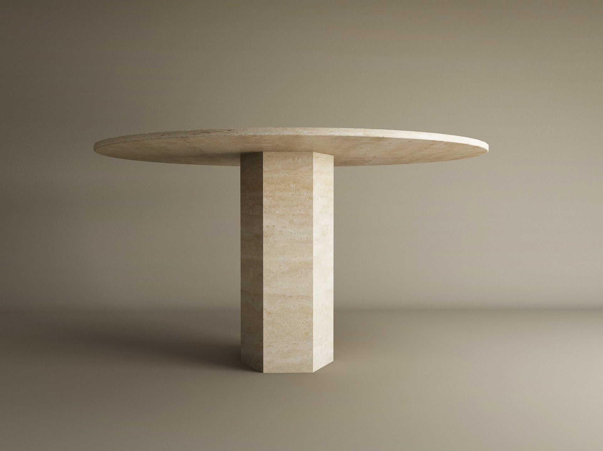 Round Travertine Dining Table with Hexagonal Center Base