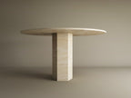 Round Travertine Dining Table with Sculptural Round Center Base
