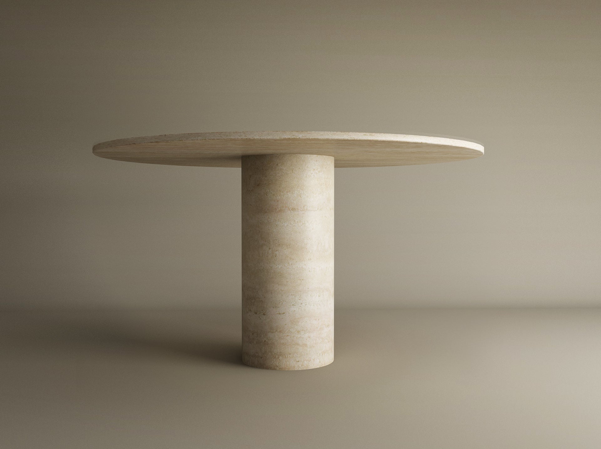 Round Travertine Dining Table with Cylindrical Center Base