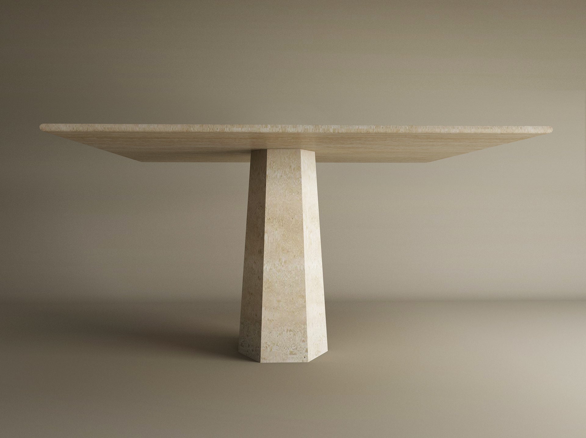 Square Travertine Dining Table with Tapered Center Base