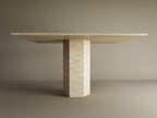 Square Travertine Dining Table with Hexagonal Center Base