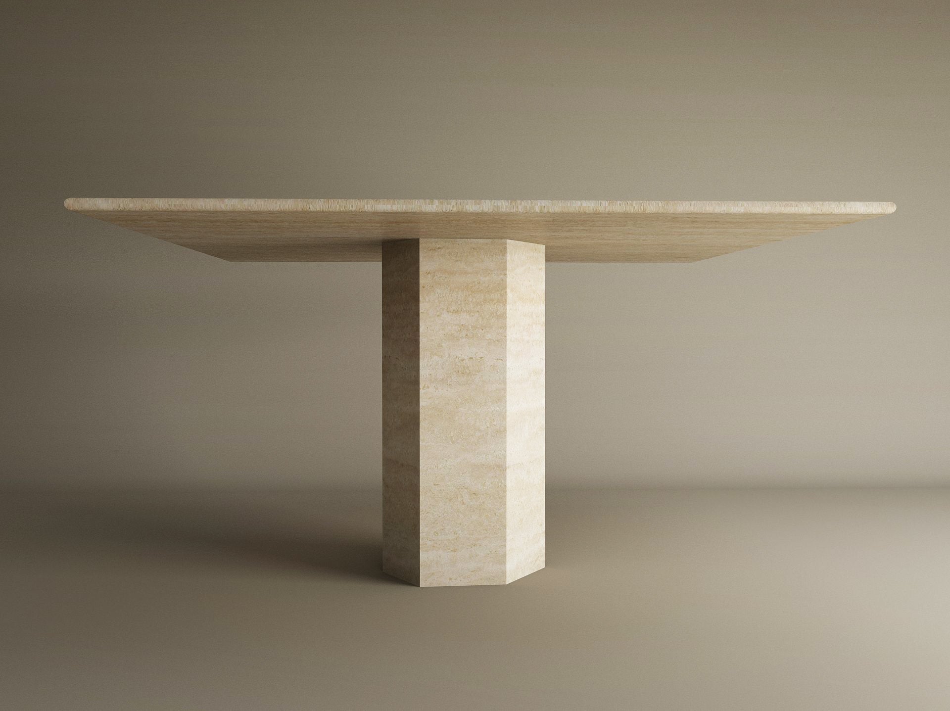 Square Travertine Dining Table with Hexagonal Center Base