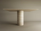 Square Travertine Dining Table with Cylindrical Center Base