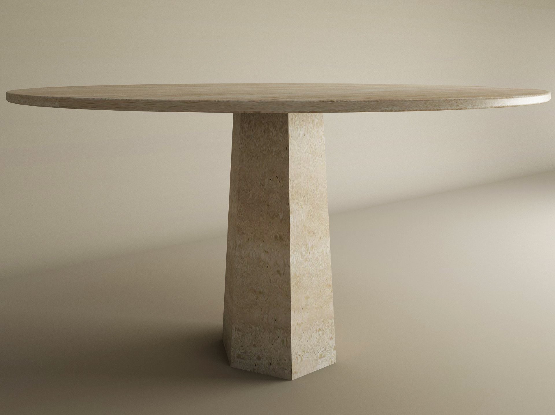 Round Travertine Dining Table with Tareped Center Base