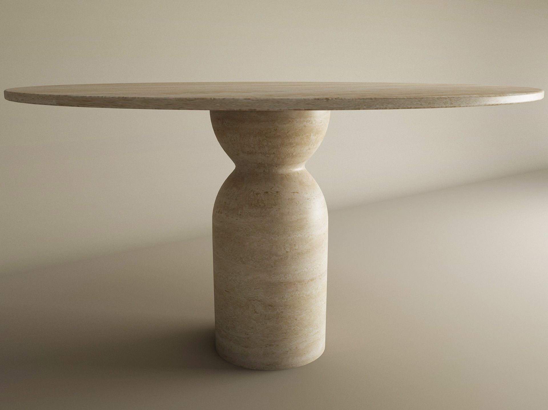 Round Travertine Dining Table with Sculptural Round Center Base