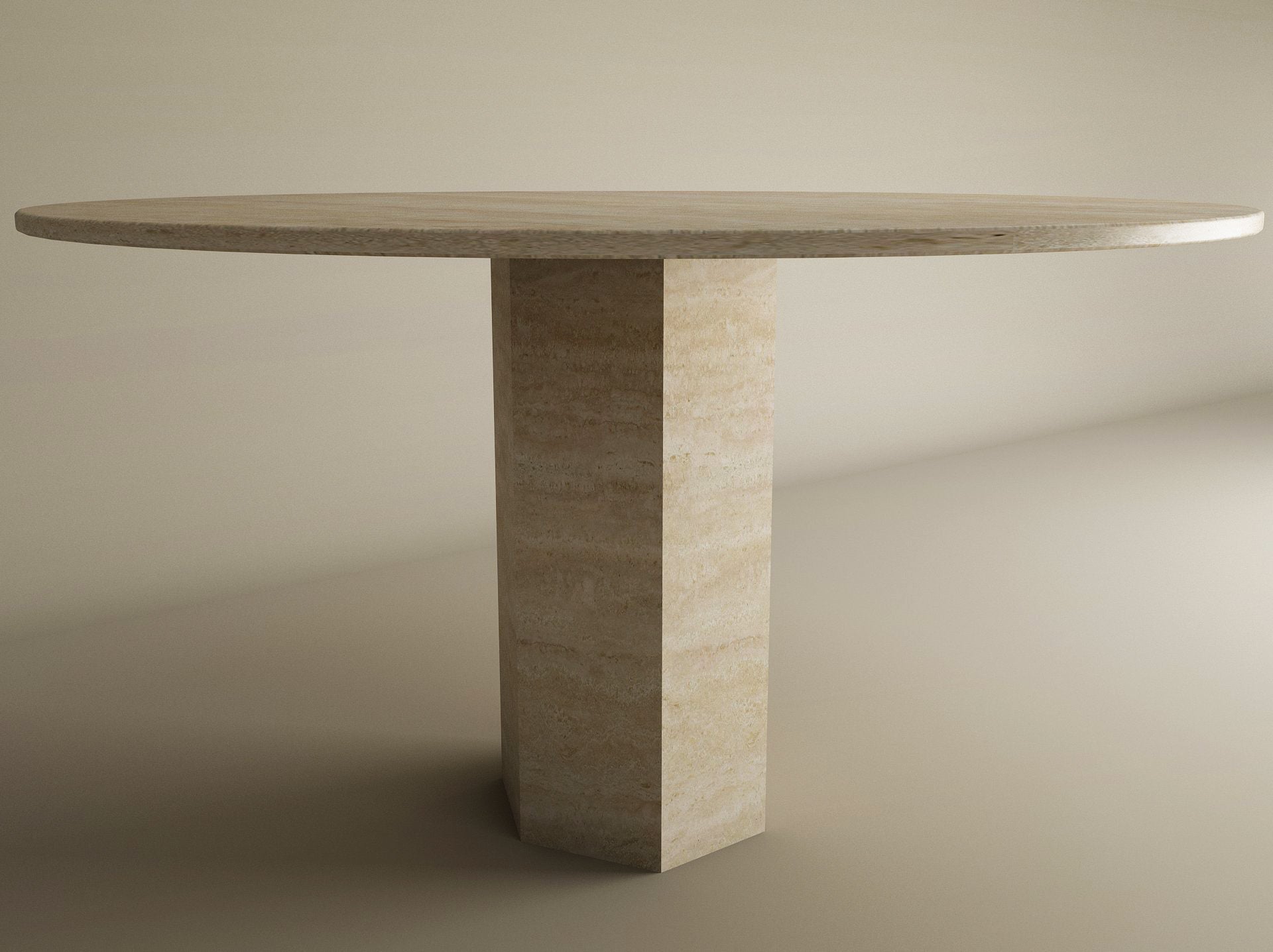 Round Travertine Dining Table with Hexagonal Center Base