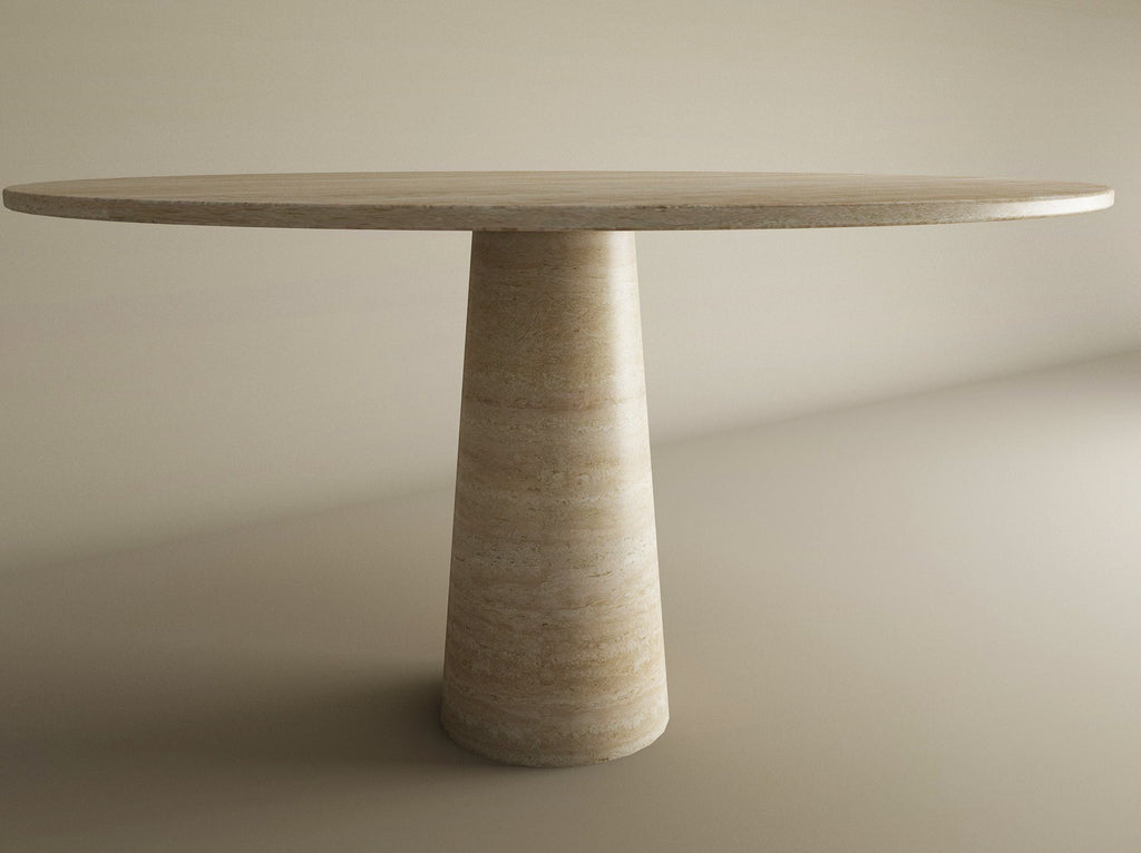 Round Travertine Dining Table with Conical Center Base
