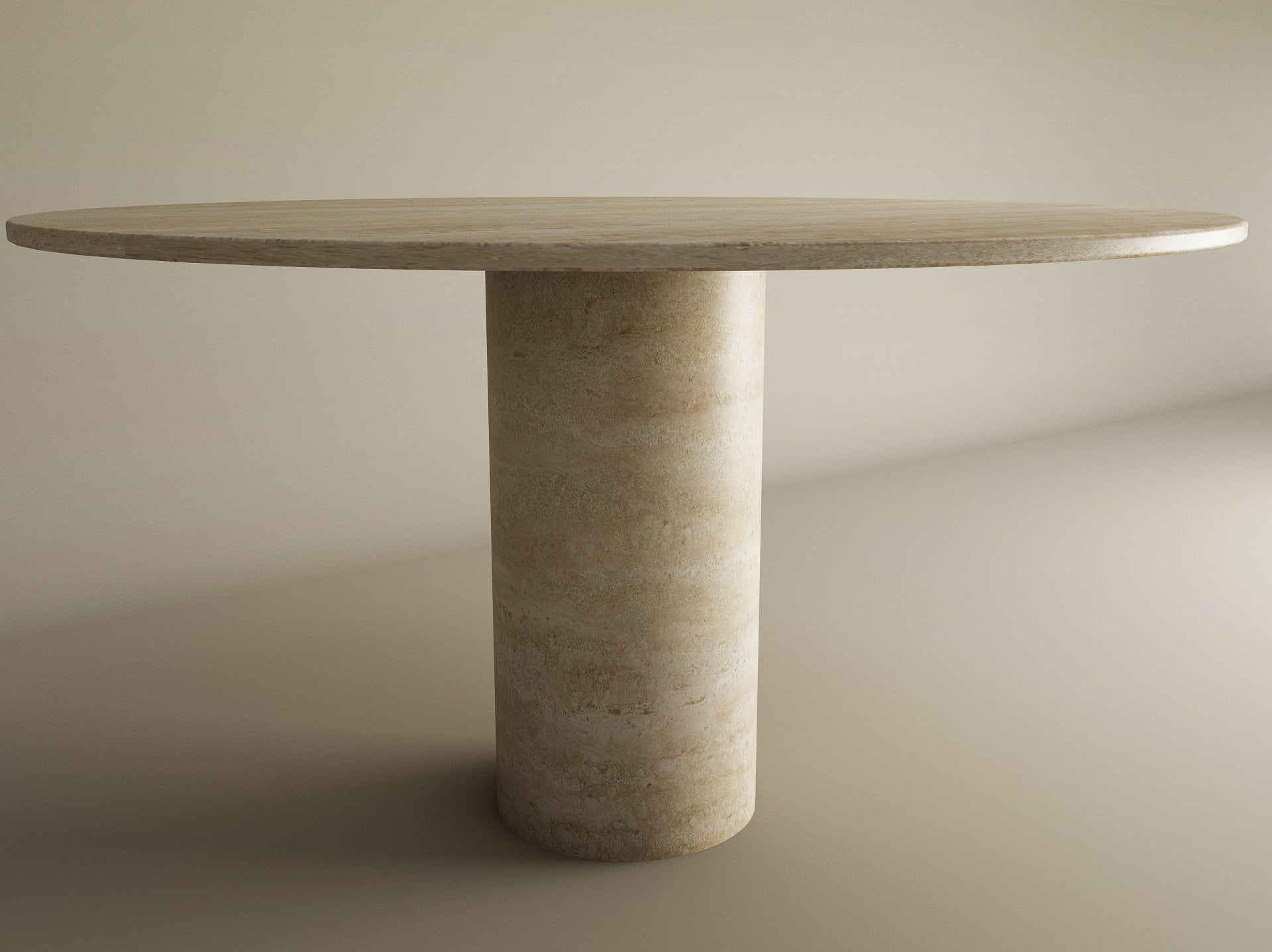 Round Travertine Dining Table with Cylindrical Center Base