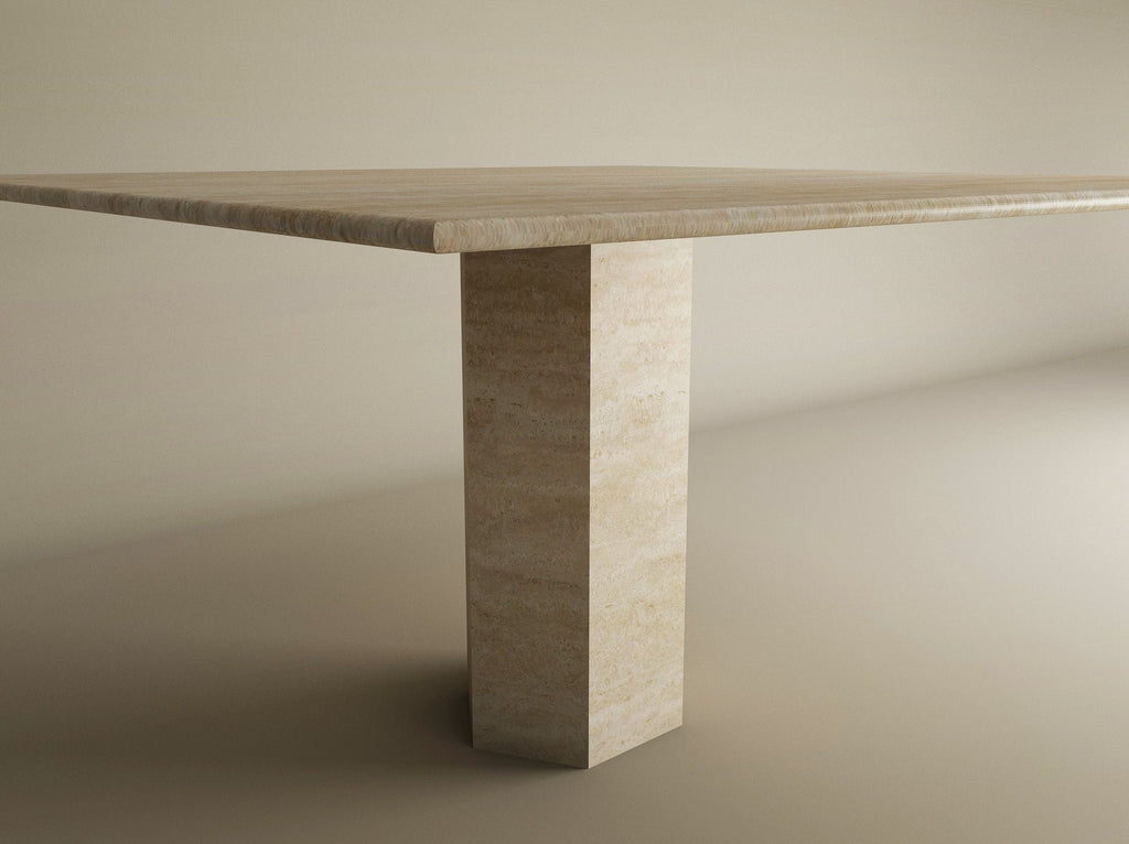 Square Travertine Dining Table with Hexagonal Center Base