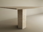 Square Travertine Dining Table with Hexagonal Center Base