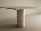 Square Travertine Dining Table with Cylindrical Center Base