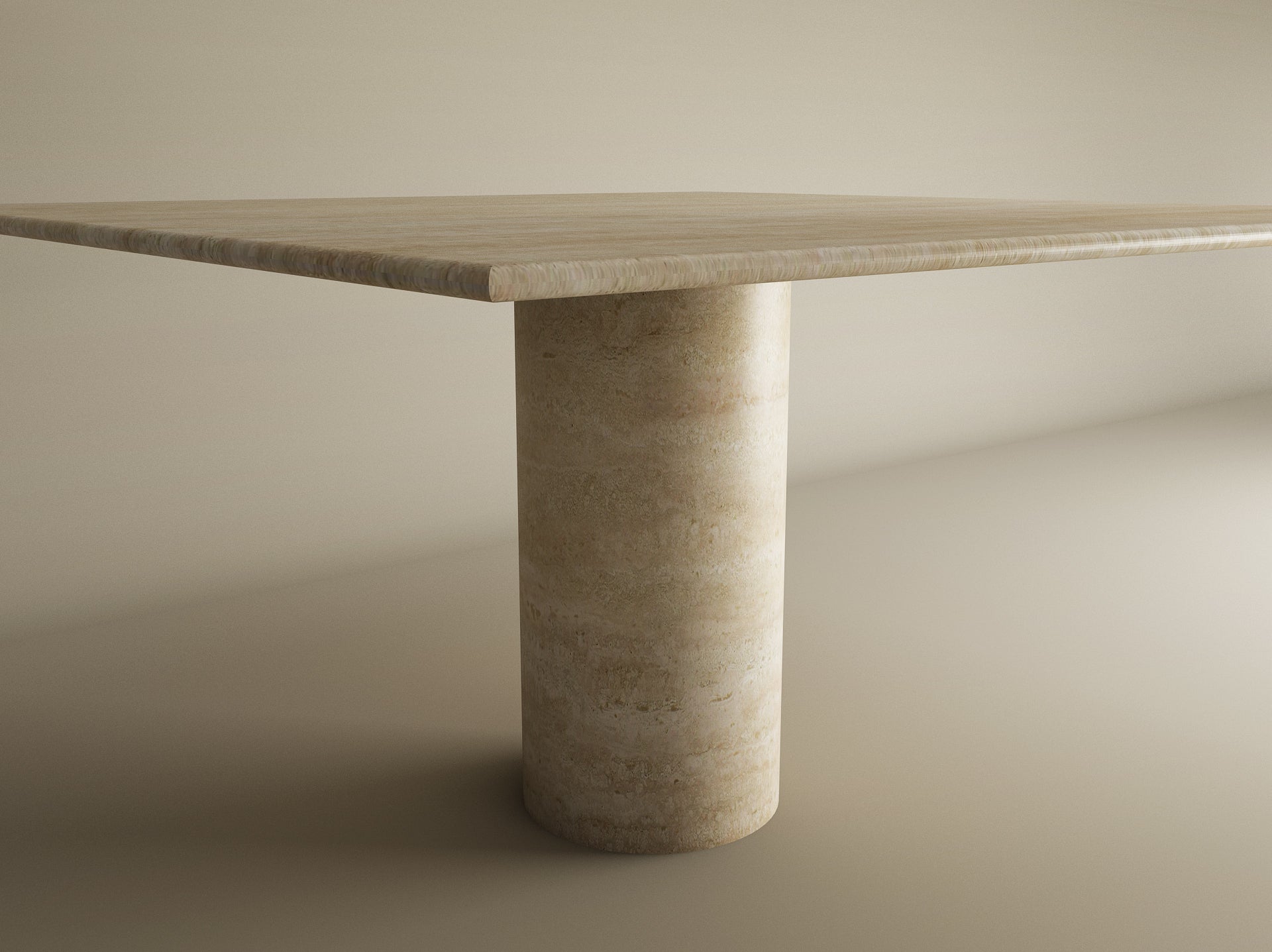 Square Travertine Dining Table with Cylindrical Center Base