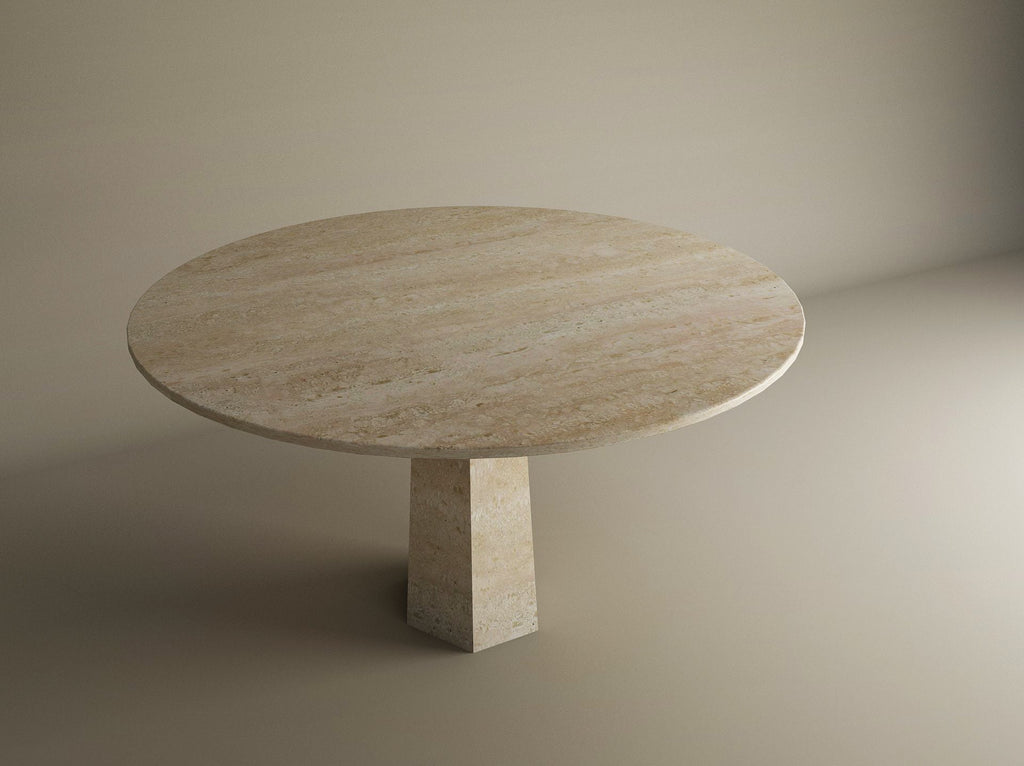 Round Travertine Dining Table with Tareped Center Base