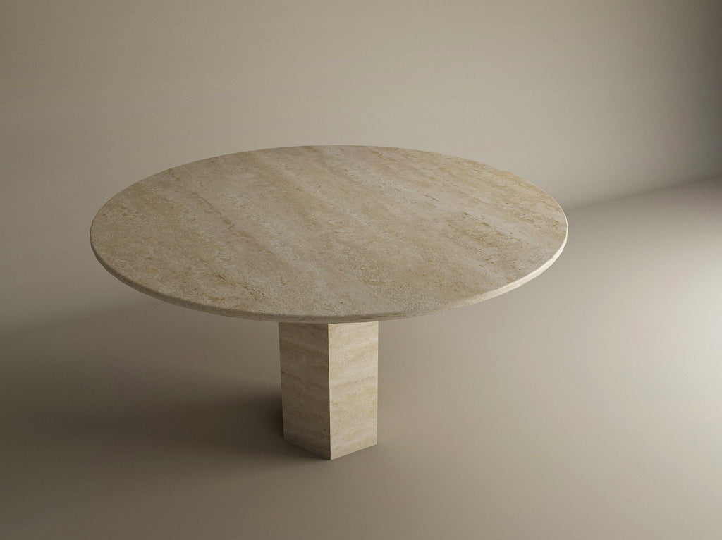 Round Travertine Dining Table with Sculptural Round Center Base