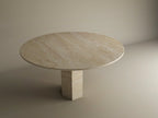 Round Travertine Dining Table with Sculptural Round Center Base