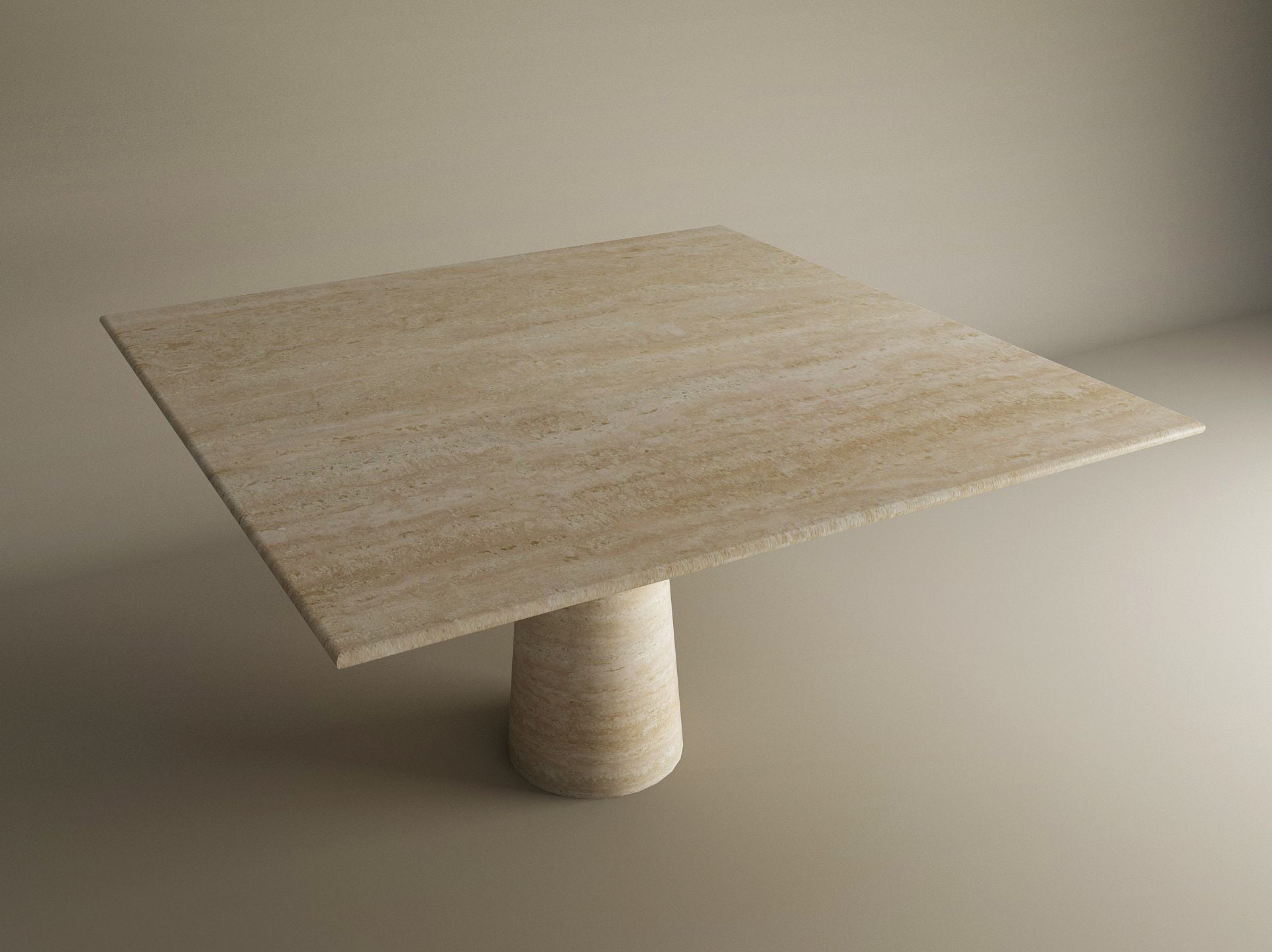 Square Travertine Dining Table with Conical Pedestal Base