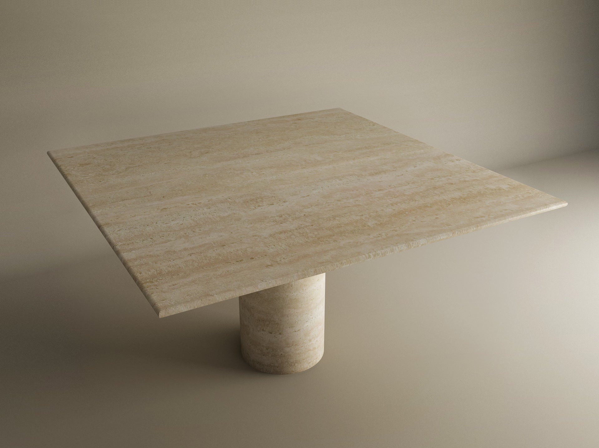 Square Travertine Dining Table with Cylindrical Center Base