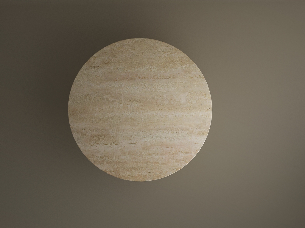 Round Travertine Dining Table with Sculptural Round Center Base