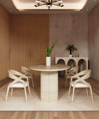 Ellips Travertine Dining Table with Vertical Groove Base