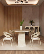 Ellips Travertine Dining Table with Tapered Round Base