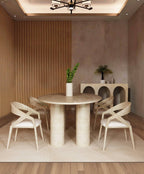 Ellips Travertine Dining Table with Cylindrical Base