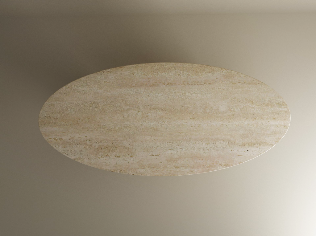 Ellips Travertine Dining Table with Rectangular Pedestal Base