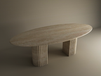 Ellips Travertine Dining Table with Fluted Round Base